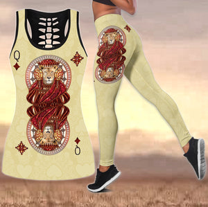 Lion Queen Poker 3D All Over Printed Legging + Hollow tank combo for Women