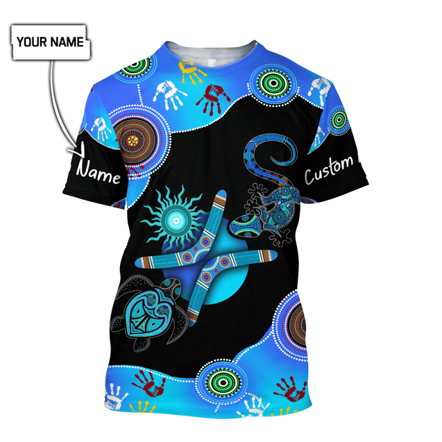 Custom name Aboriginal Naidoc Week 2021 Blue Turtle Lizard Combo T-Shirt Short