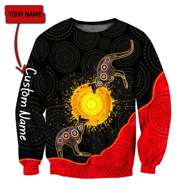 Custom name Aboriginal Flag Kangaroo Sunset Glow 3D Design shirts