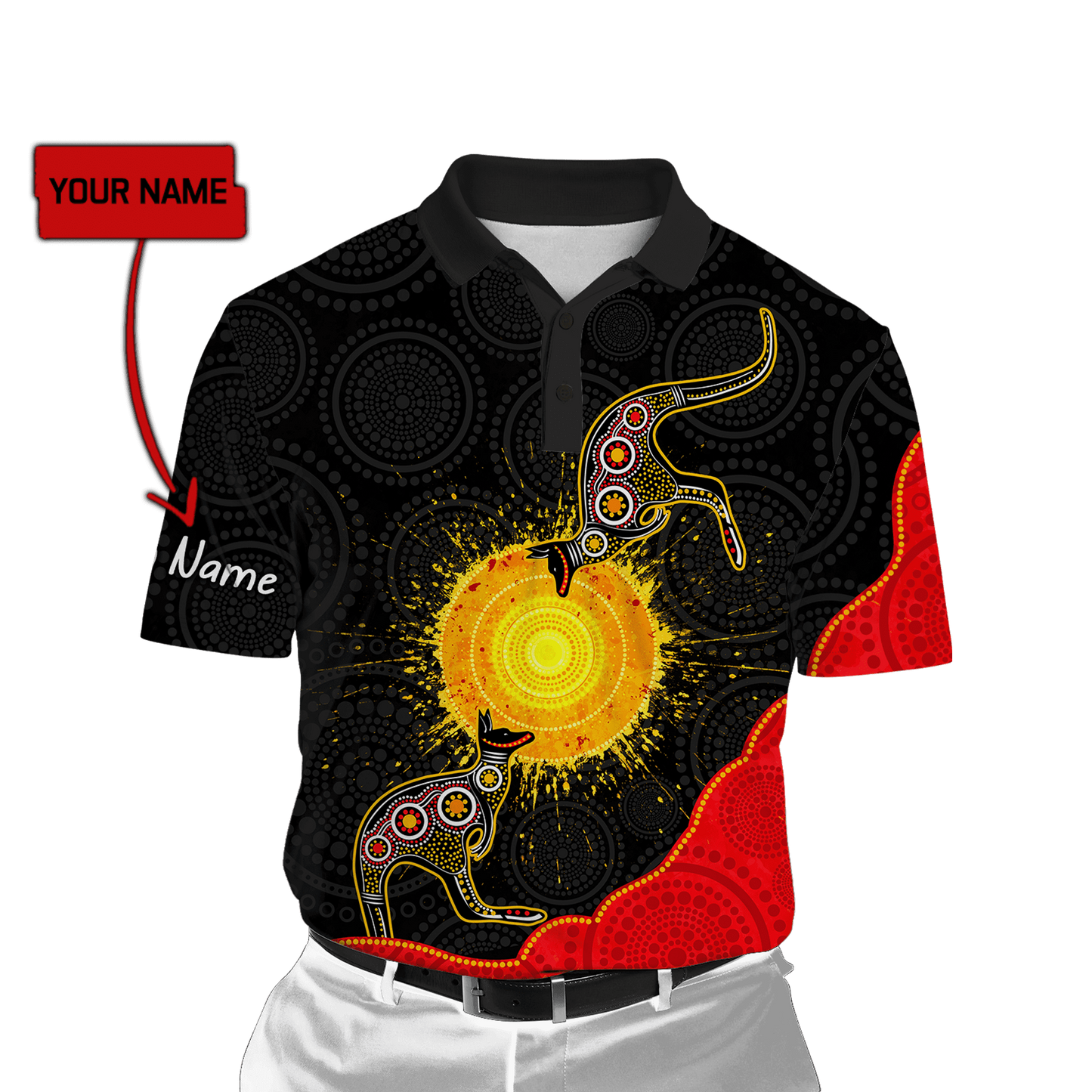 Custom name Aboriginal Flag Kangaroo Sunset Glow 3D design summer shirts