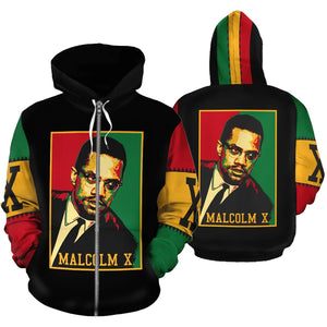 African Zip-Up Hoodie - Malcolm X Retro-ALL OVER PRINT ZIP HOODIES (A)-HPArt-Women-XS-Black-Vibe Cosy™