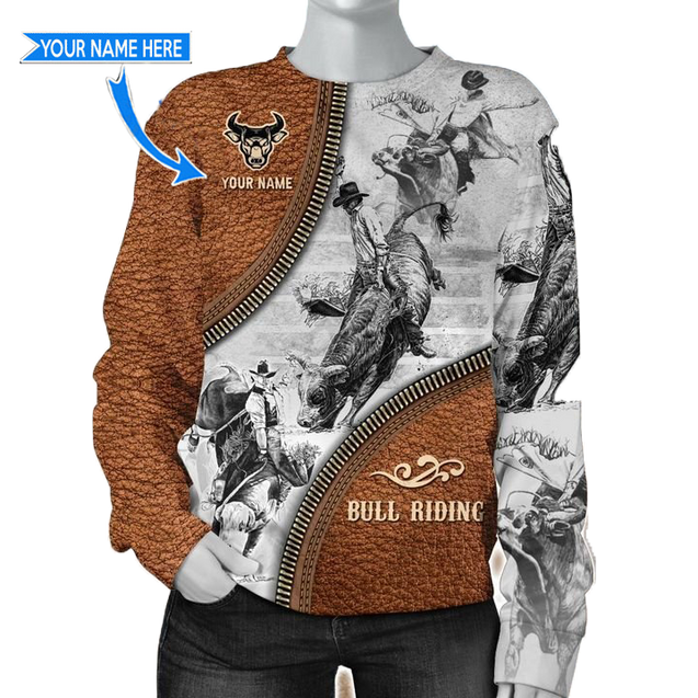 Personalized Name Bull Riding 3D All Over Printed Unisex Shirts Zipper