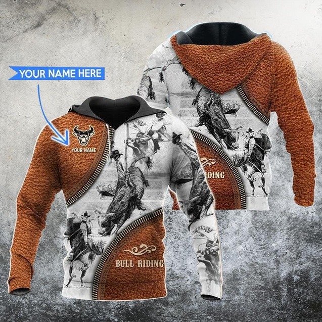 Personalized Name Bull Riding 3D All Over Printed Unisex Shirts Zipper