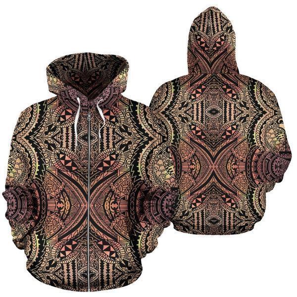 Polynesian Tribal Hoodie 01 - AH - J4-ALL OVER PRINT HOODIES (P)-Phaethon-ZIP-UP Hoodie-S-Vibe Cosy™