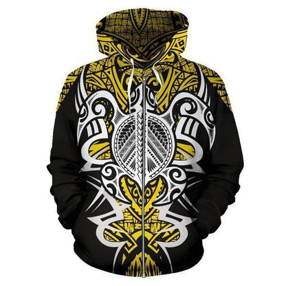 Hawaii Turtle Tribal Yellow Hoodie - Armor Style - AH J9-ALL OVER PRINT HOODIES (P)-Phaethon-ZIP-UP Hoodie-S-Vibe Cosy™