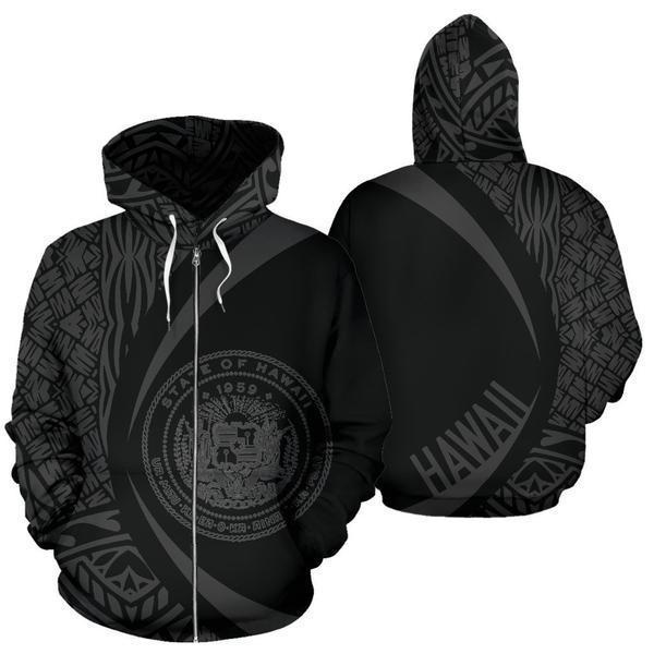 Hawaii Polynesian Hoodie - Circle Style 01 - Gray Color AH-ALL OVER PRINT HOODIES (P)-Phaethon-Zip-Up Hoodie-S-Vibe Cosy™