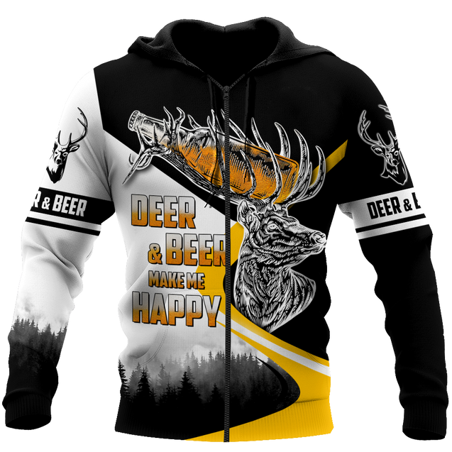 Deer and Beer Make Me Happy 3D All Over Print Hoodie DQB09222002