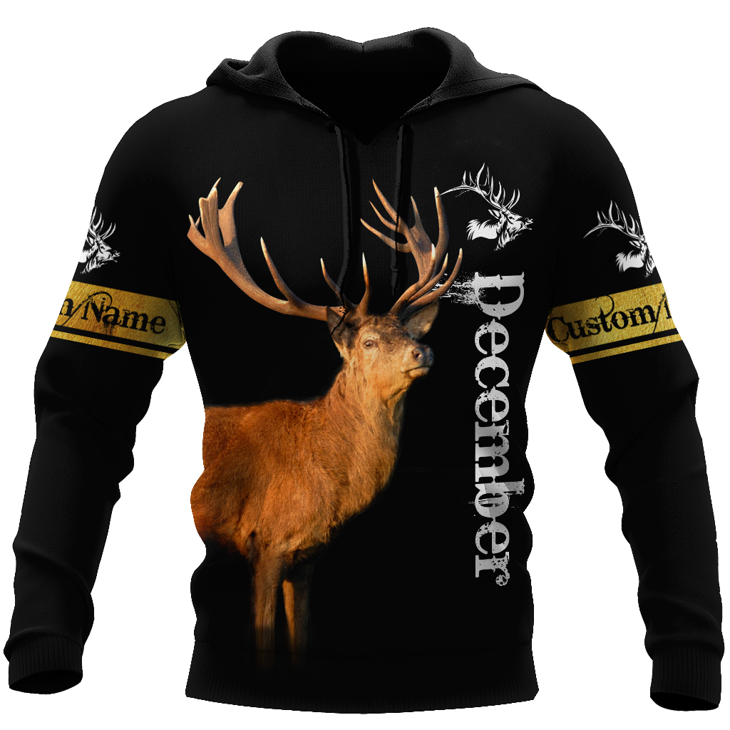 Premium December Deer Customize Name 3D All Over Printed Shirts