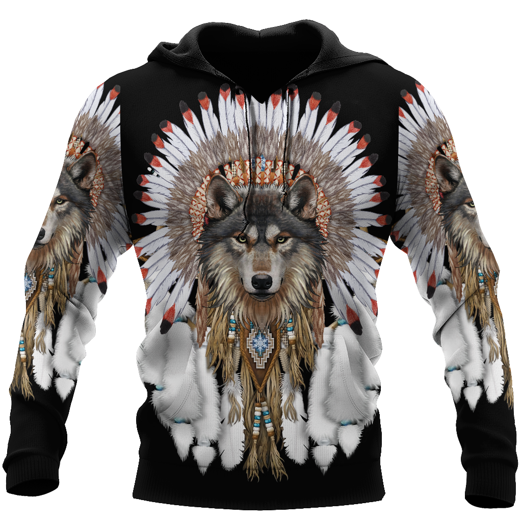 Wolf Native American Hoodie 3D All Over Printed Shirts