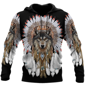 Wolf Native American Hoodie 3D All Over Printed Shirts