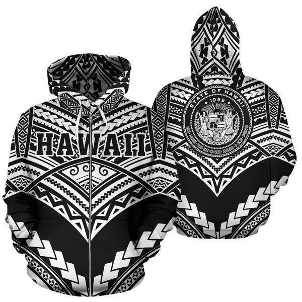 Hawaii Polynesian Tribal Hoodie - New Warrior Style White Color - AH J1-ALL OVER PRINT HOODIES (P)-Phaethon-Hoodie-S-Vibe Cosy™