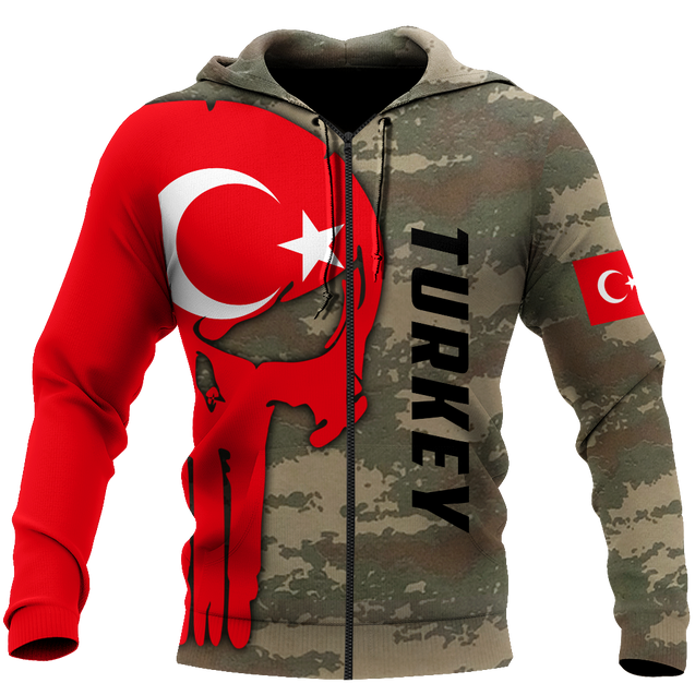 Turkey Skull Flag Camo Style 3D All Over Printed Hoodie Shirt Limited by SUN QB06232006-Apparel-SUN-Zipped Hoodie-S-Vibe Cosy™