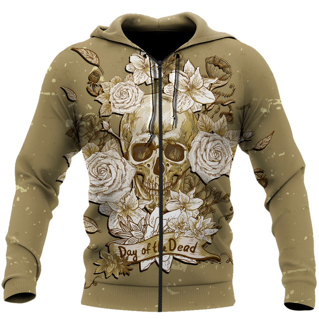 Skull day of the dead 3D all over printed for man and women QB05272003-Apparel-PL8386-Zipped Hoodie-S-Vibe Cosy™