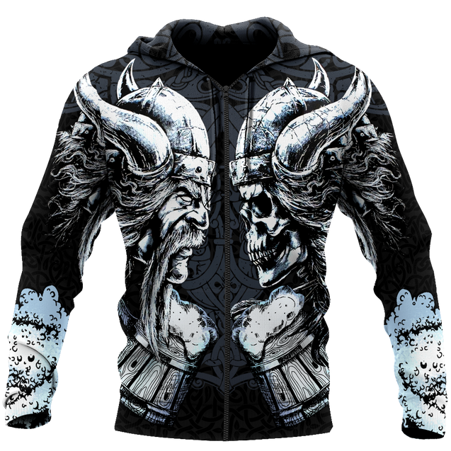 Love beer skull & viking 3D all over printed for man and women-Apparel-PL8386-Zipped Hoodie-S-Vibe Cosy™