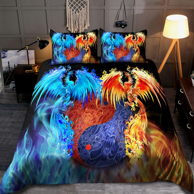 Beautiful Ice And Fire Phoenix With Yin And Yang Bedding Set DA07102020