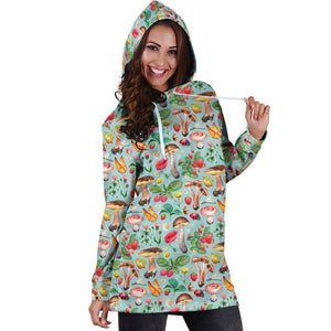 All Over Printing Mushrooms and strawberries Hoodie Dress-Apparel-HbArts-Hoodie Dress-S-Vibe Cosy™