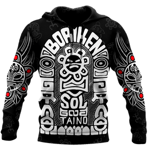 Puerto Rico White Symbol Sol Taino On Black Shirt QB06232002-Apparel-TQH-Hoodie-S-Vibe Cosy™