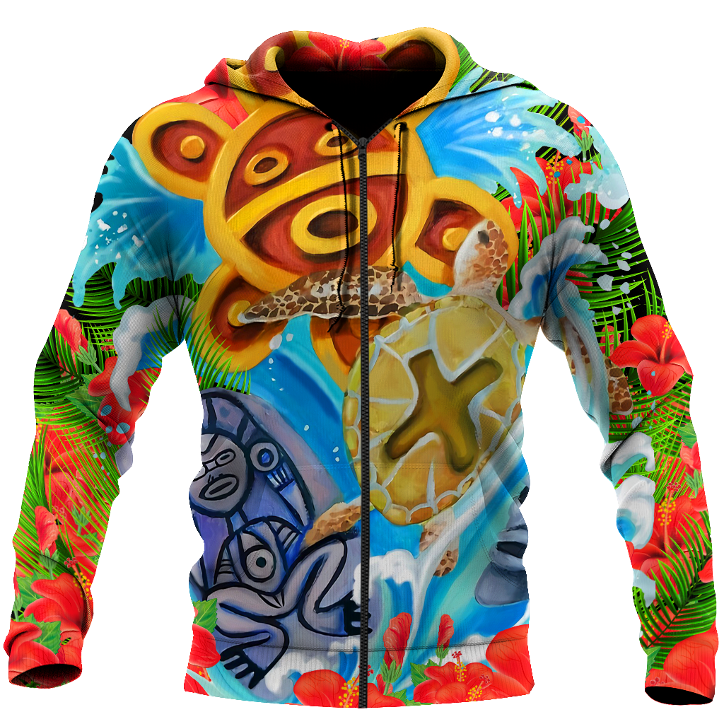 Puerto Rico Summer Sol Taino Shirt QB06232001-Apparel-TQH-Zipped Hoodie-S-Vibe Cosy™