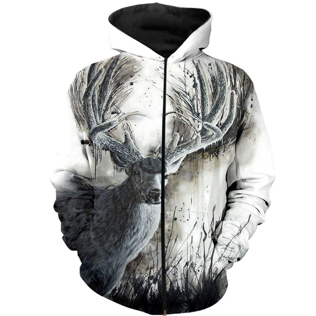 DEER 3D ALL OVER PRINTED SHIRTS FOR MEN & WOMEN DR1-Apparel-NNK-Zipped Hoodie-S-Vibe Cosy™