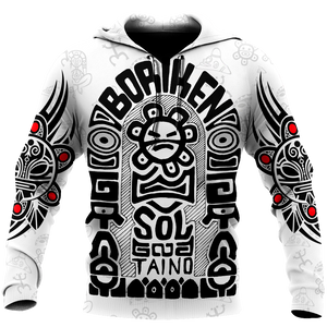 Puerto Rico Black Symbol Sol Taino On White Shirt QB06232004S-Apparel-TQH-Hoodie-S-Vibe Cosy™