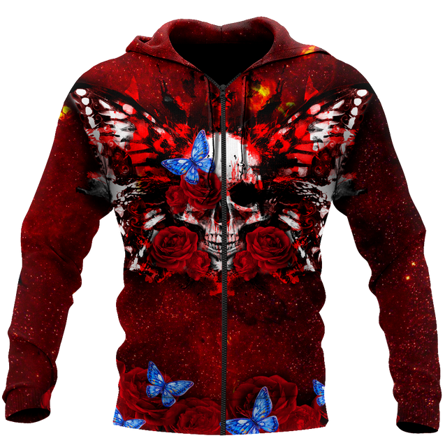 Butterfly love Skull red 3D all over printed for man and women QB05312002-Apparel-PL8386-Zipped Hoodie-S-Vibe Cosy™