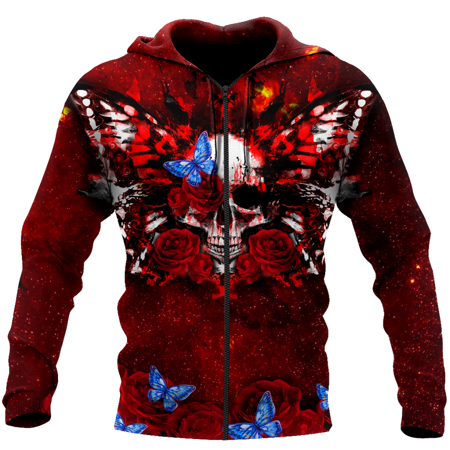 Butterfly love Skull red 3D all over printed for man and women QB05312002-Apparel-PL8386-Hoodie-S-Vibe Cosy™