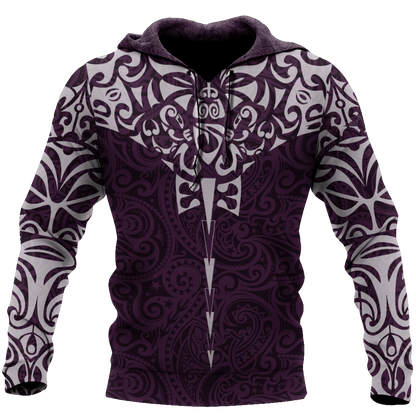 New zealand hoodie manta maori ta moko purple 3d all over printed shirt and short for man and women-Apparel-PL8386-Hoodie-S-Vibe Cosy™