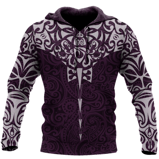 New zealand hoodie manta maori ta moko purple 3d all over printed shirt and short for man and women-Apparel-PL8386-Hoodie-S-Vibe Cosy™