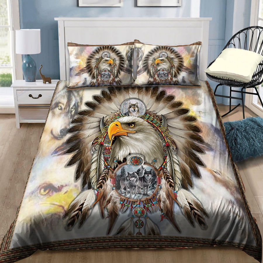 Native American Eagle And Grey Wolfs Dreamcatcher Bedding Set HHT2408202-MEI