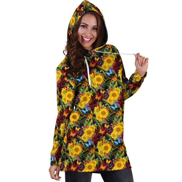 All Over Printing Beautiful Flower Chrysanthemum tree Hoodie Dress-Apparel-Phaethon-Hoodie Dress-S-Vibe Cosy™