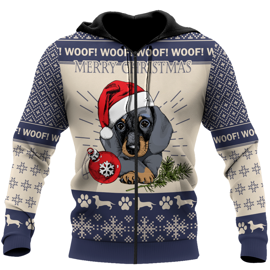 Premium Christmas Dachshund Dog Blue Unisex Shirts