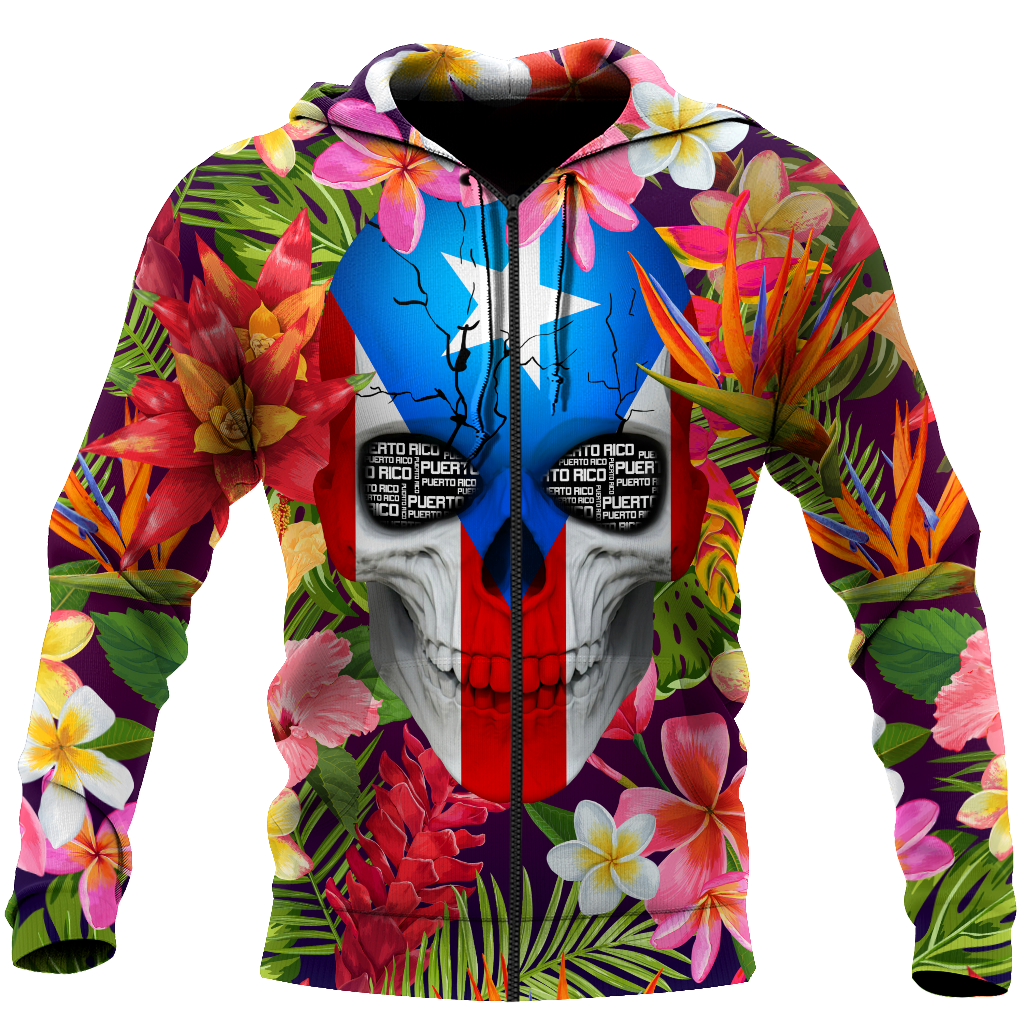 Puerto Rico Floral Skulls Shirt TH20061605S-Apparel-TQH-Zipped Hoodie-S-Vibe Cosy™