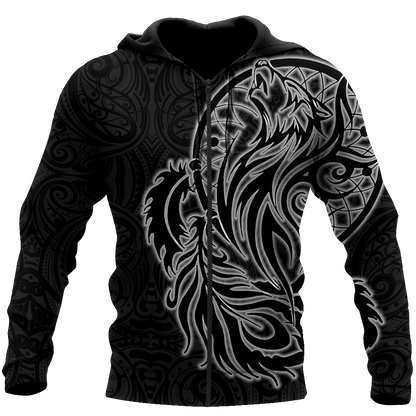 Maori dream catcher wolf tattoo 3d all over printed shirt and short for man and women HHT17072002-Apparel-PL8386-Zipped Hoodie-S-Vibe Cosy™