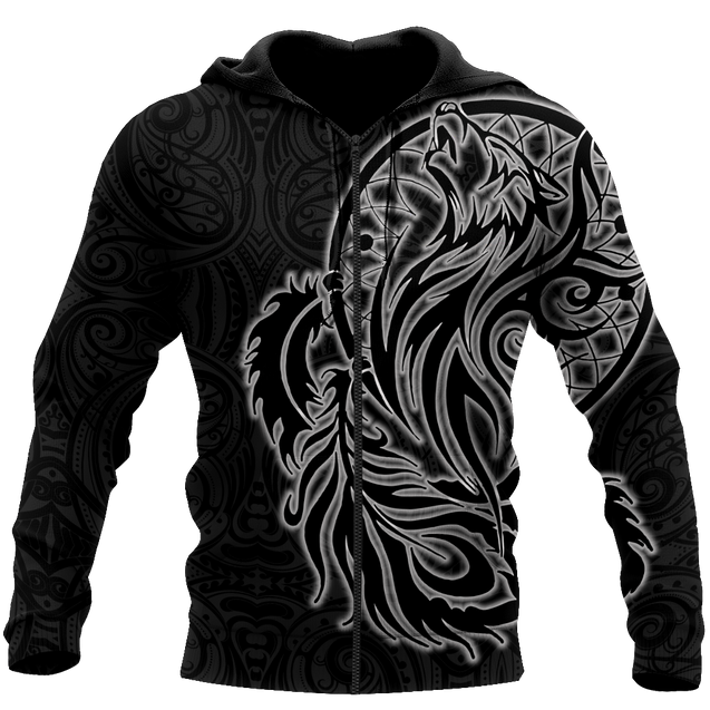 Maori dream catcher wolf tattoo 3d all over printed shirt and short for man and women HHT17072002-Apparel-PL8386-Zipped Hoodie-S-Vibe Cosy™