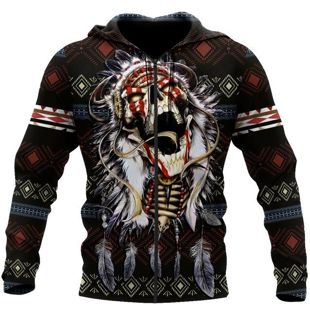 Love skull native 3D all over printed for man and women QB06122002-Apparel-PL8386-Zipped Hoodie-S-Vibe Cosy™