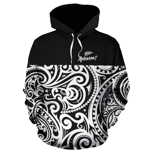 New Zealand - Aotearoa Pullover Hoodie (BlackWhite) A0-Apparel-Khanh Arts-Hoodie-S-Vibe Cosy™