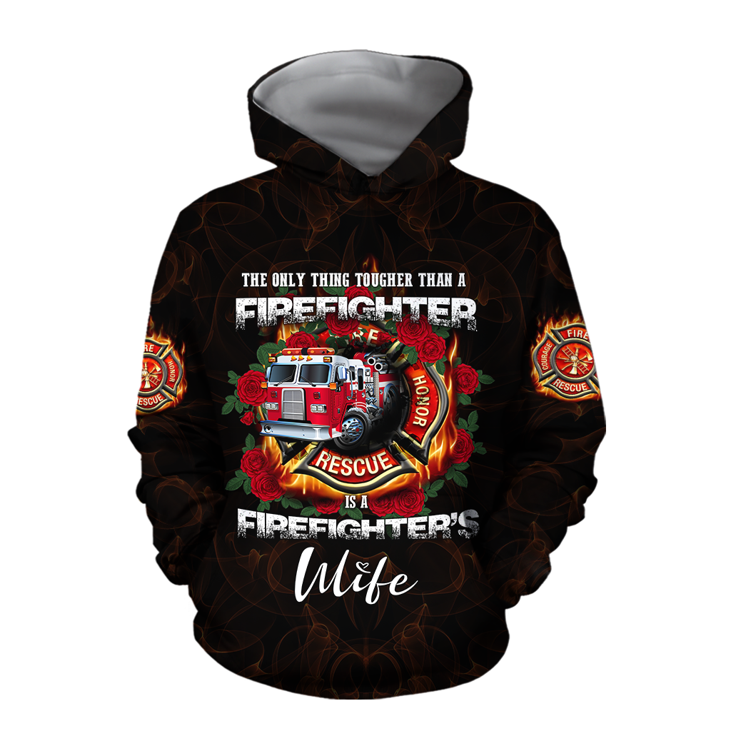 All Over Printed Firefighter's Wife Hoodie MEI