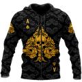 3D Ace Spade Skull Poker Over Printed Hoodie