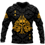 3D Ace Spade Skull Poker Over Printed Hoodie