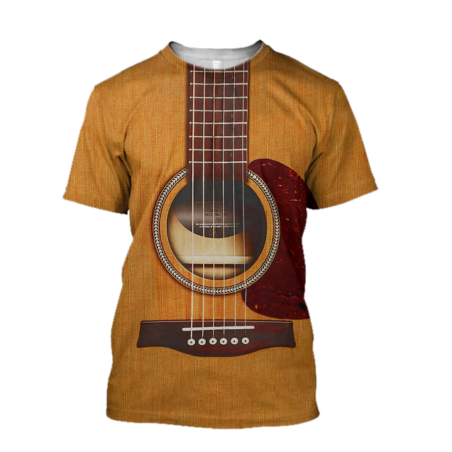 Wooden Guitar 3D All Over Printes-Apparel-HP Arts-T-Shirt-S-Vibe Cosy™