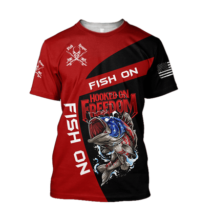 Hooked on Freedom Fish on Fishing 3D printed shirts for men and women