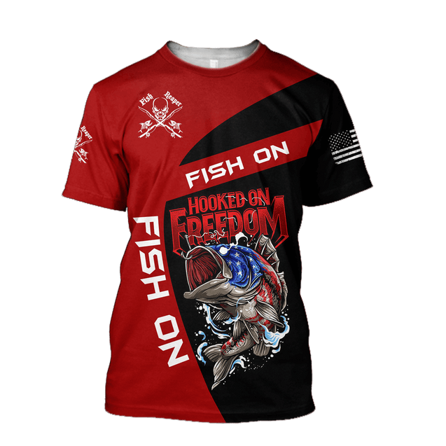 Hooked on Freedom Fish on Fishing 3D printed shirts for men and women