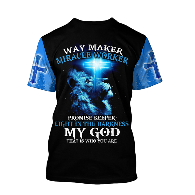 Way Maker Miracle Worker Promise Keeper Light In The Darkness Blue Lion All Over Printed Shirt - Amaze Style™-Apparel