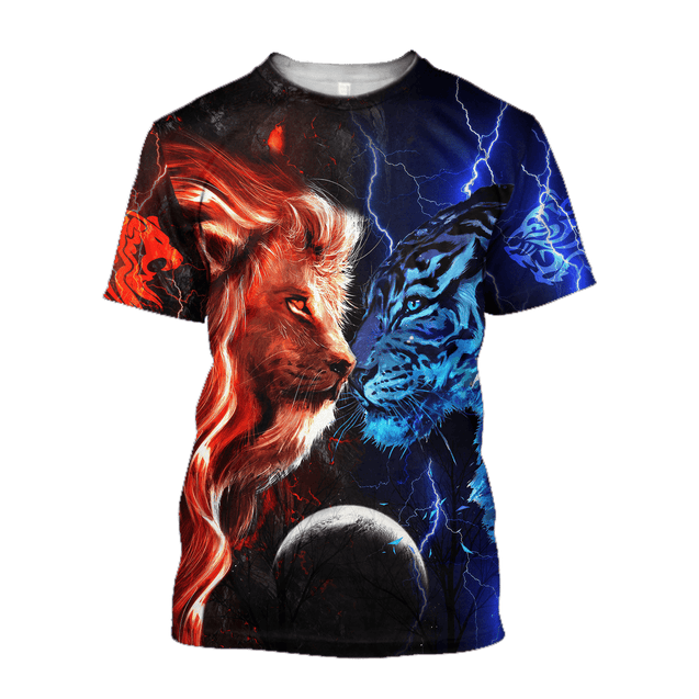 Tiger vs Lion Galaxy Thunder Over Printed Shirt For Men and Women