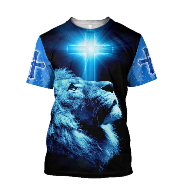 Way Maker Miracle Worker Promise Keeper Light In The Darkness Blue Lion All Over Printed Shirt - Amaze Style™-Apparel