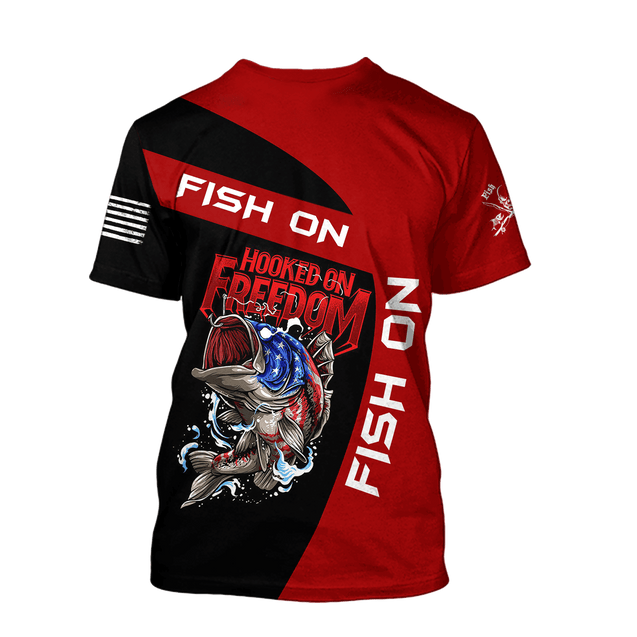 Hooked on Freedom Fish on Fishing 3D printed shirts for men and women