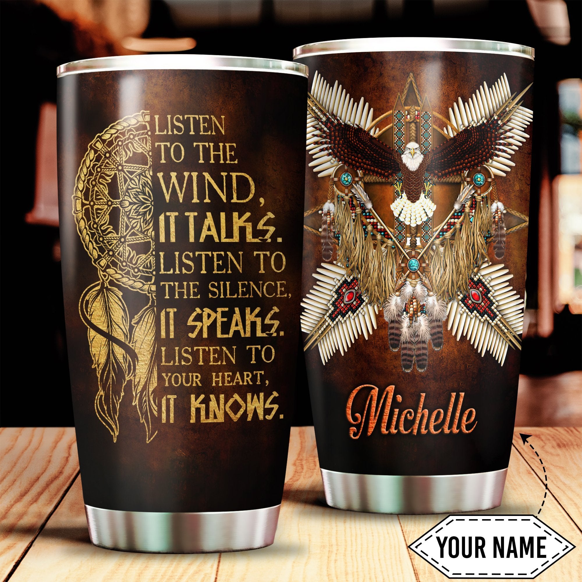 Customize Name Eagle Native American Steel Tumbler
