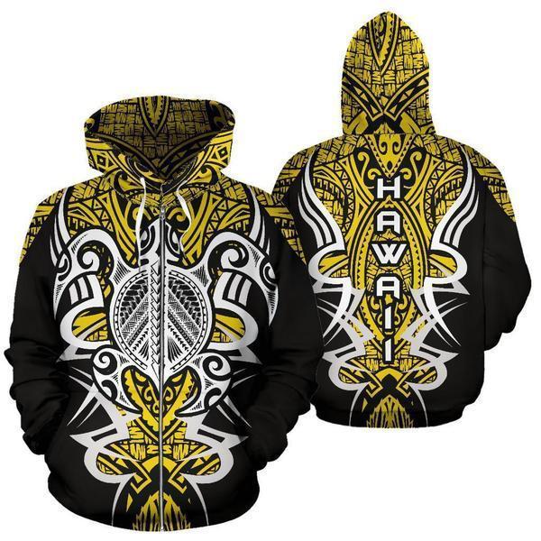 Hawaii Turtle Tribal Yellow Hoodie - Armor Style - AH J9-ALL OVER PRINT HOODIES (P)-Phaethon-Hoodie-S-Vibe Cosy™