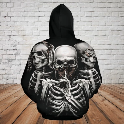 SKULL 3D HOODIE - SEE NO EVIL, HEAR NO EVIL, SPEAK NO EVIL PL319-Apparel-PL8386-Hoodie-S-Vibe Cosy™