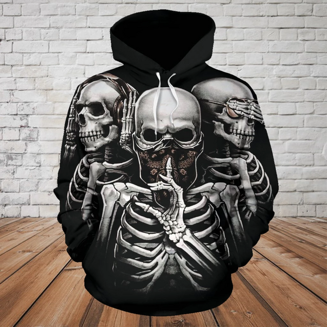 SKULL 3D HOODIE - SEE NO EVIL, HEAR NO EVIL, SPEAK NO EVIL PL319-Apparel-PL8386-Hoodie-S-Vibe Cosy™